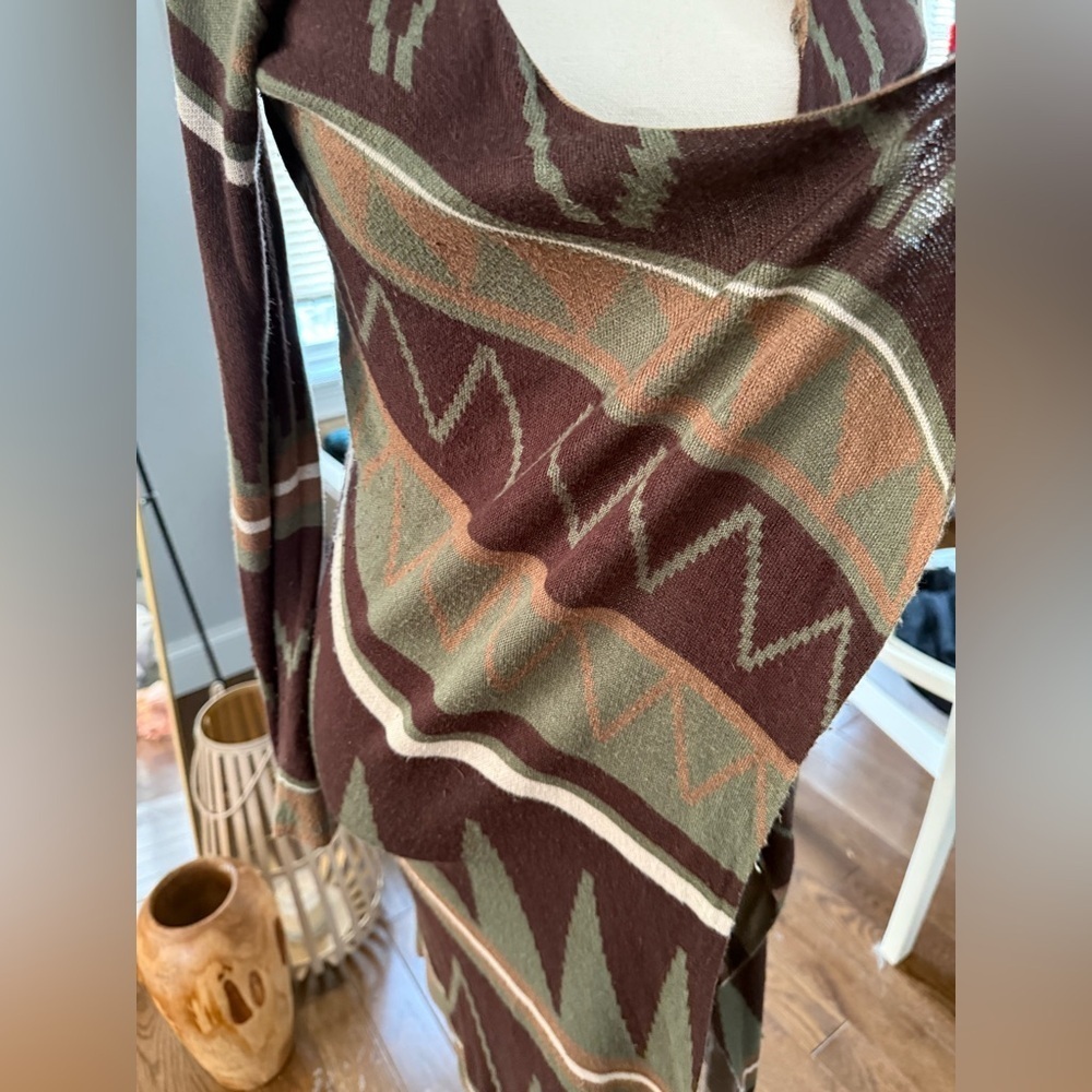 ONE WORLD Live and let live SOFT Multicolor Geometric Cardigan W hood - Picture 6 of 10